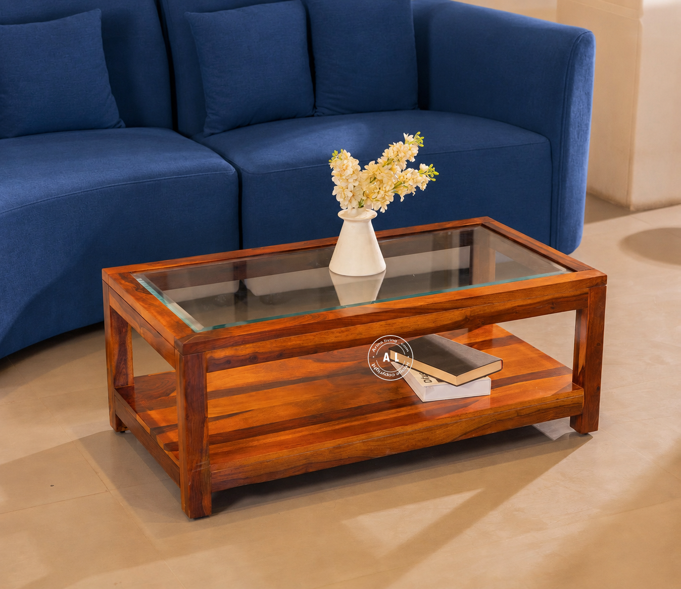 Glass Top Coffee Table - Honey finsh