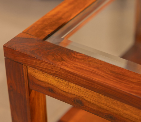 Cromwell Glass Top Coffee Table - Honey finsh Arina Living