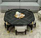 Mango Wood Coffee Table with Four Stools - Black finish