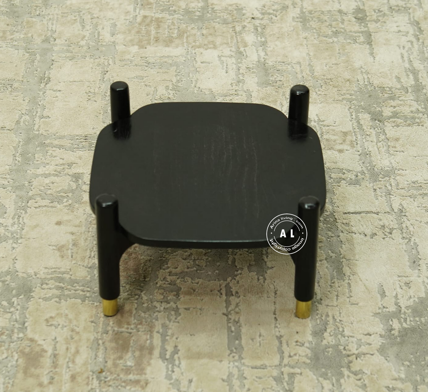 Mango Wood Coffee Table with Four Stools - Black finish