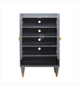 Allick Solid Wood Shoe Cabinet with Slatted Doors & Open Shelf – Grey Finish