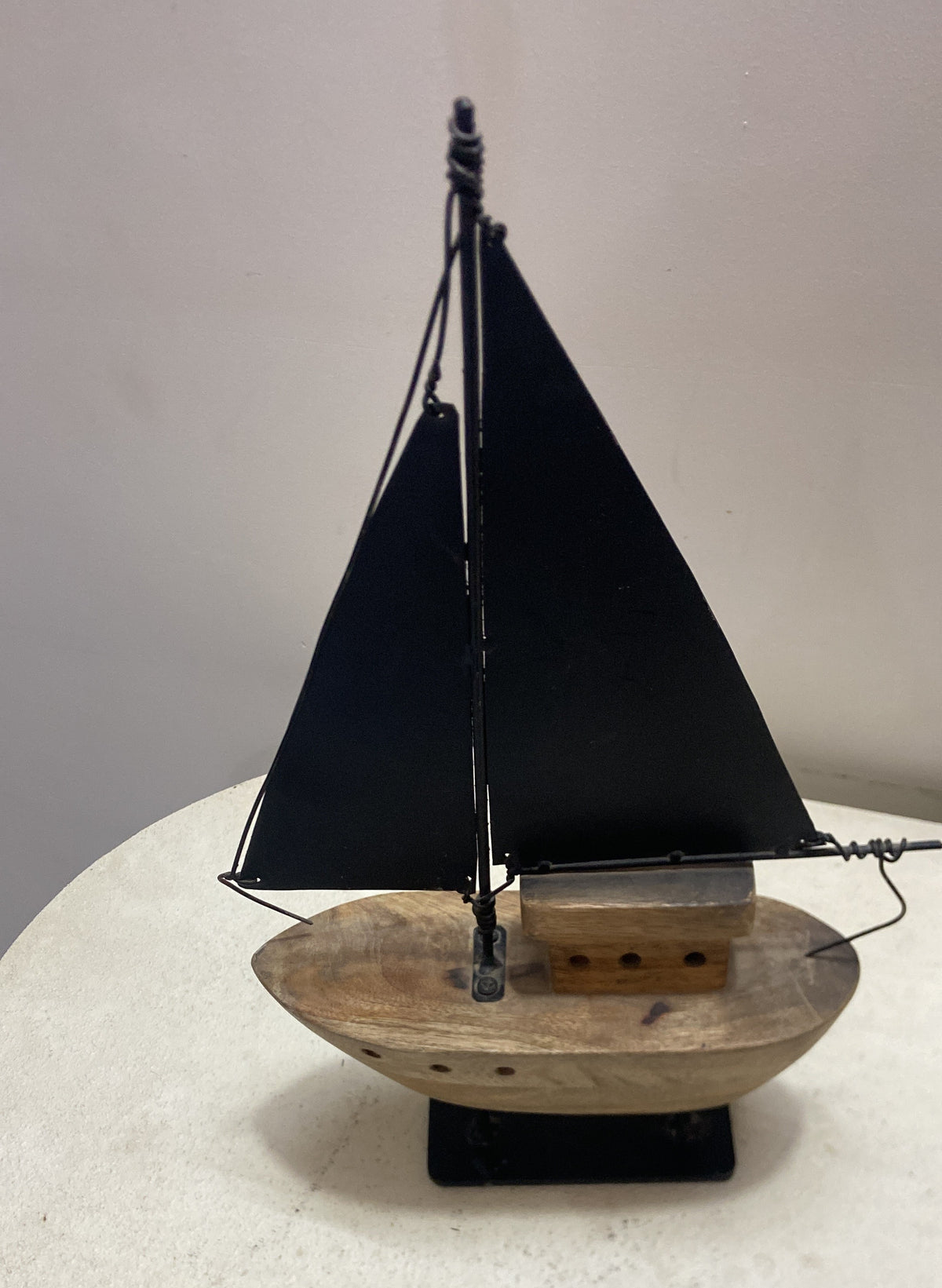 Line Handcrafted Wooden Sailboat Decorative Showpiece - Black Sail Boat Decor - Real View 1