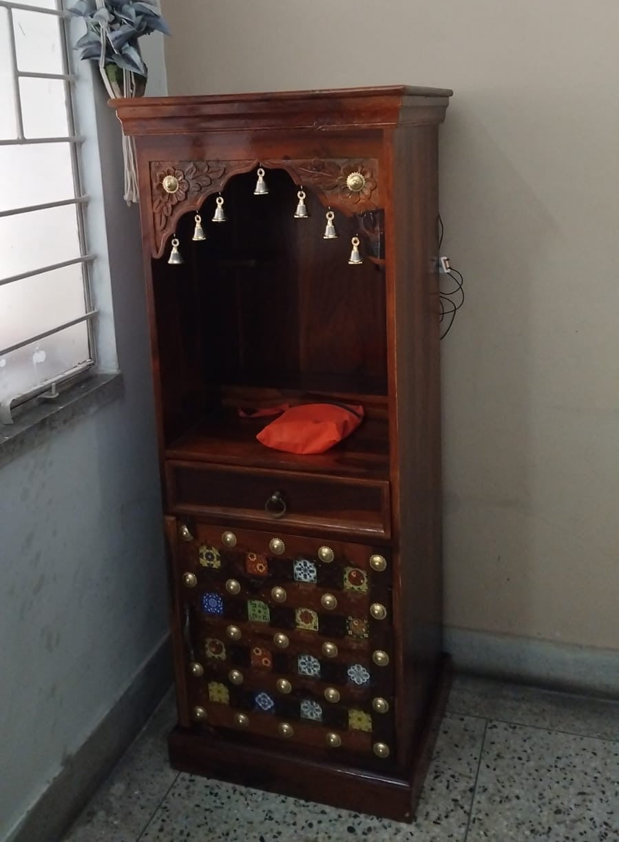 Poling Sheesham Wood Floor Standing Temple - Honey finish Arina Living