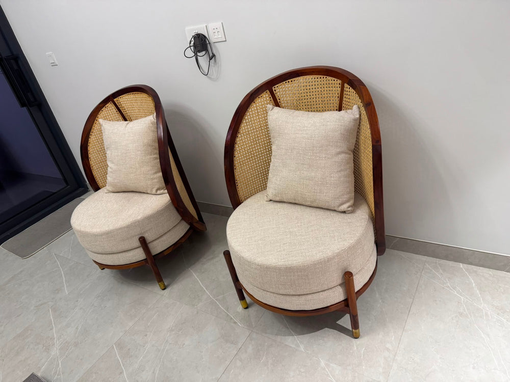 Spectrum Sheesham Wood Lounge Chair with Cane - Honey Finish Arina Living