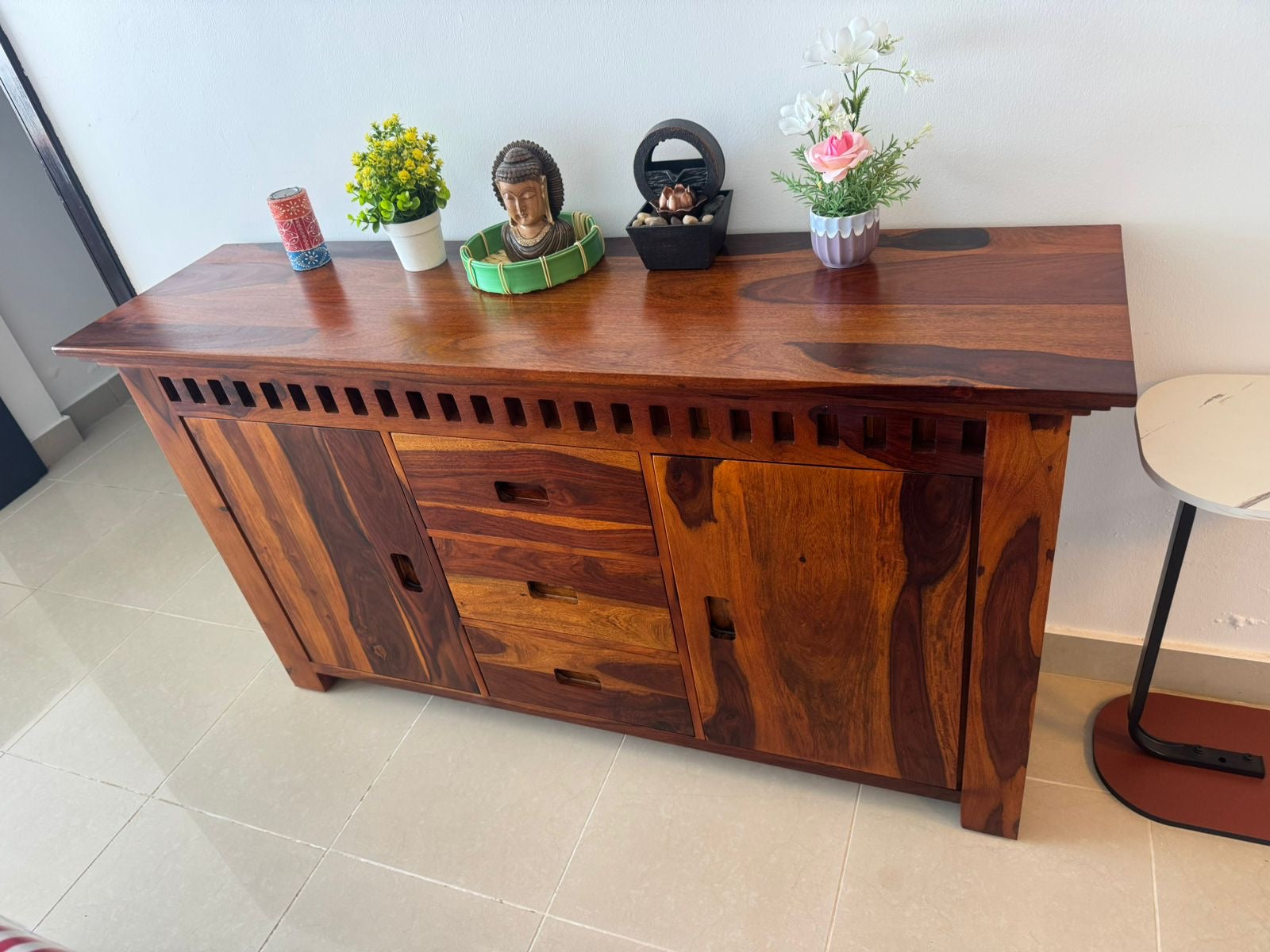 Glint Sheesham Wood Sideboard & Storage Cabinet with Drawers – Honey Finish Arina Living