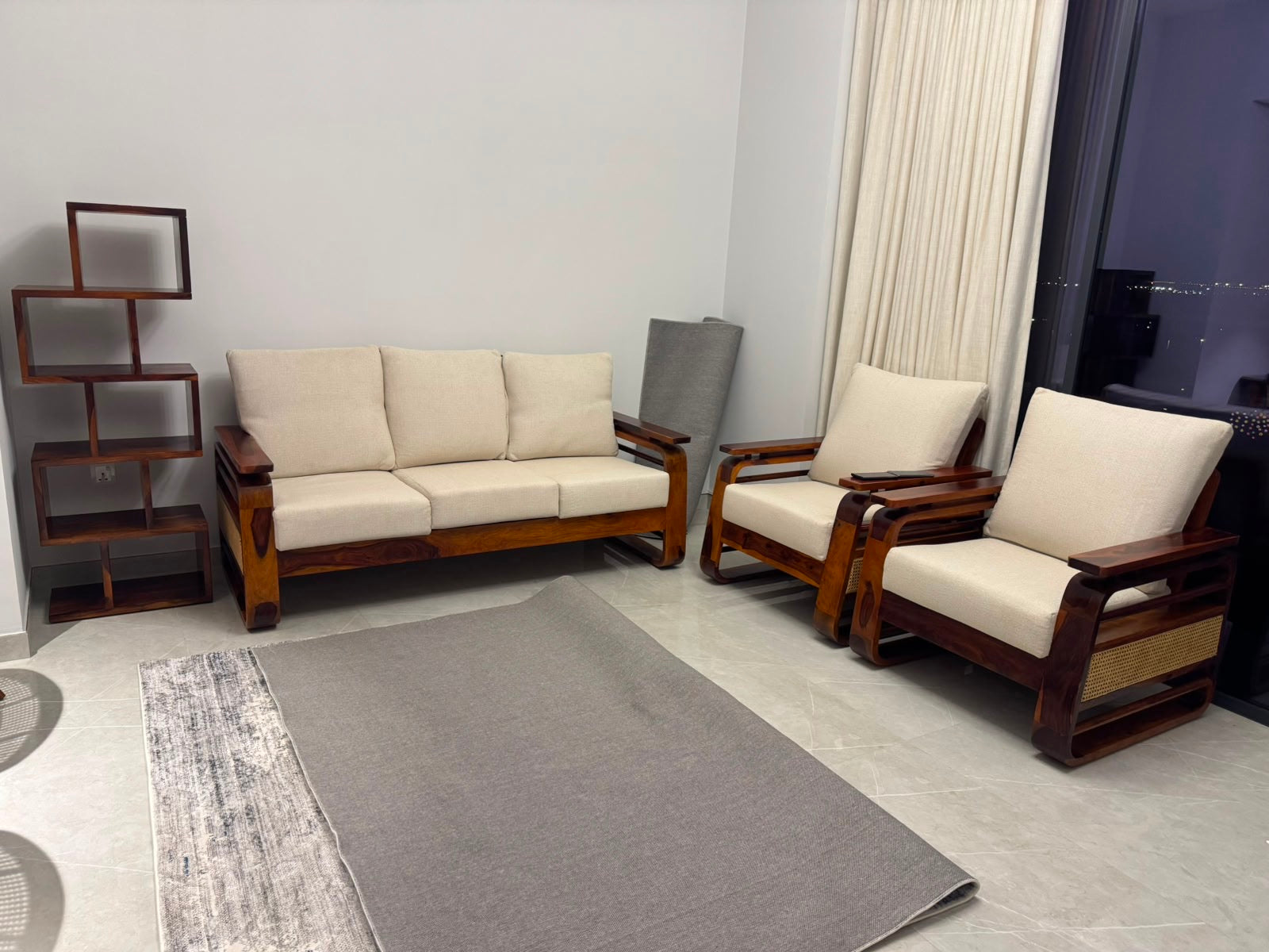 Vortex 3+1+1 Sheesham Wood Sofa Set with Cane Detailing – Honey Finish Arina Living