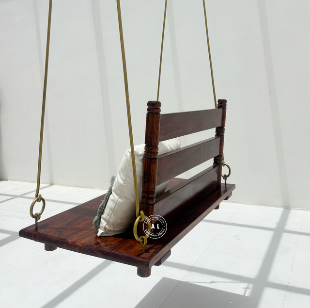 Cross Sheesham Wood Swing (Jhula) with Backrest – Honey Finish Arina Living