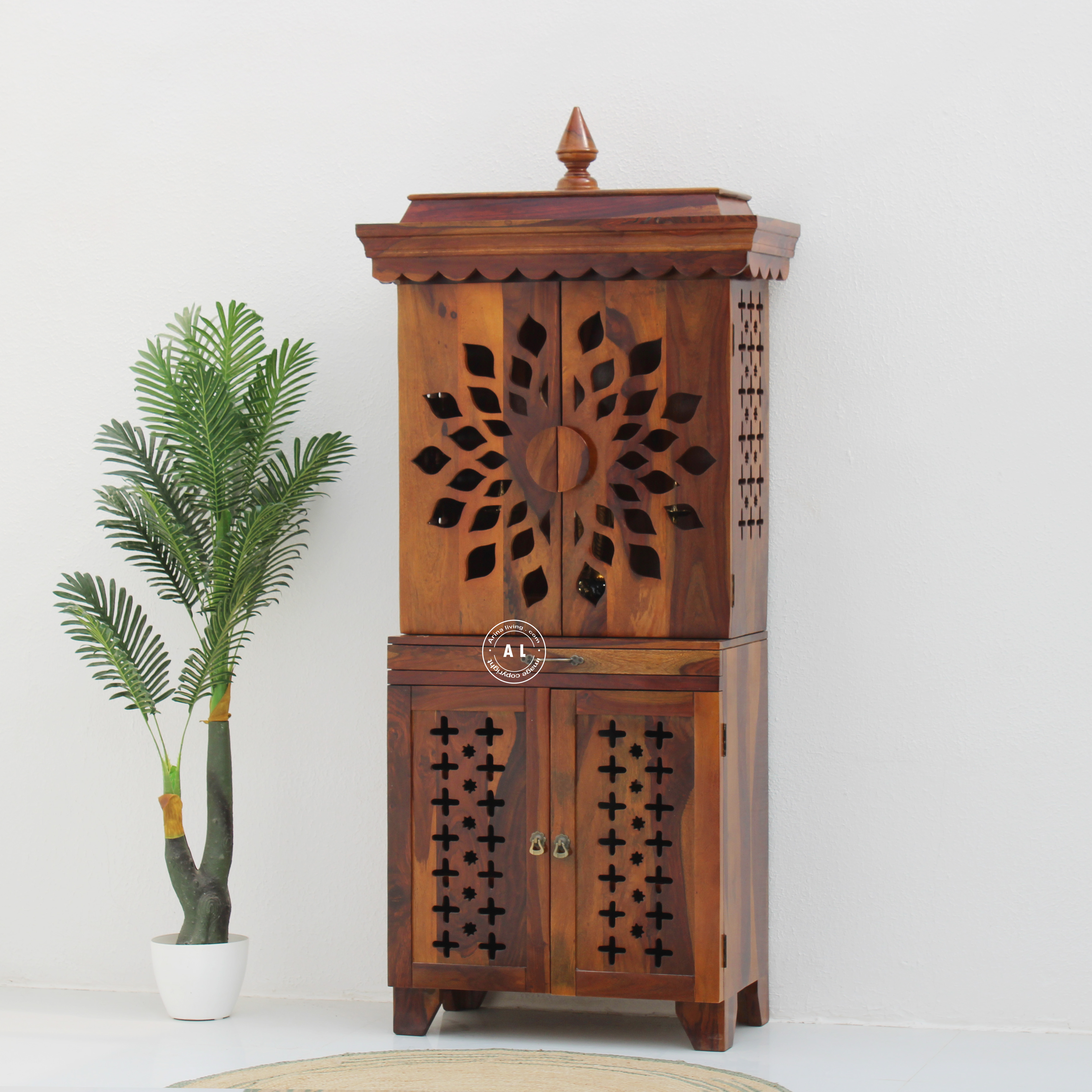 Vintage sheesham wood Home Temple 4 door - Honey finish Arina Living
