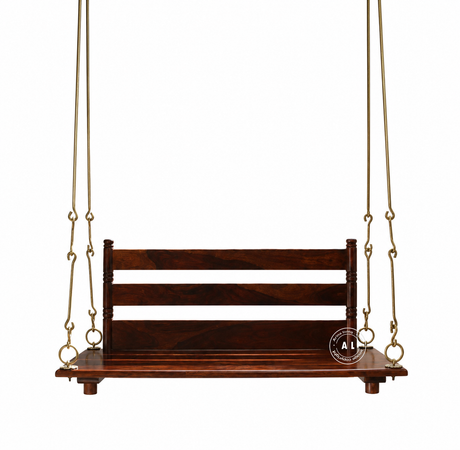 Cross Sheesham Wood Swing (Jhula) with Backrest – Honey Finish Arina Living