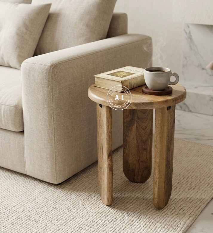 round wooden side table - Natural finish
