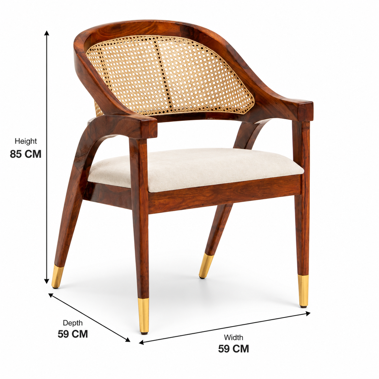 Logist Wooden 1 Seater Sofa | Sheesham Wood & Cane Accent Chair in Honey Finish Arina Living