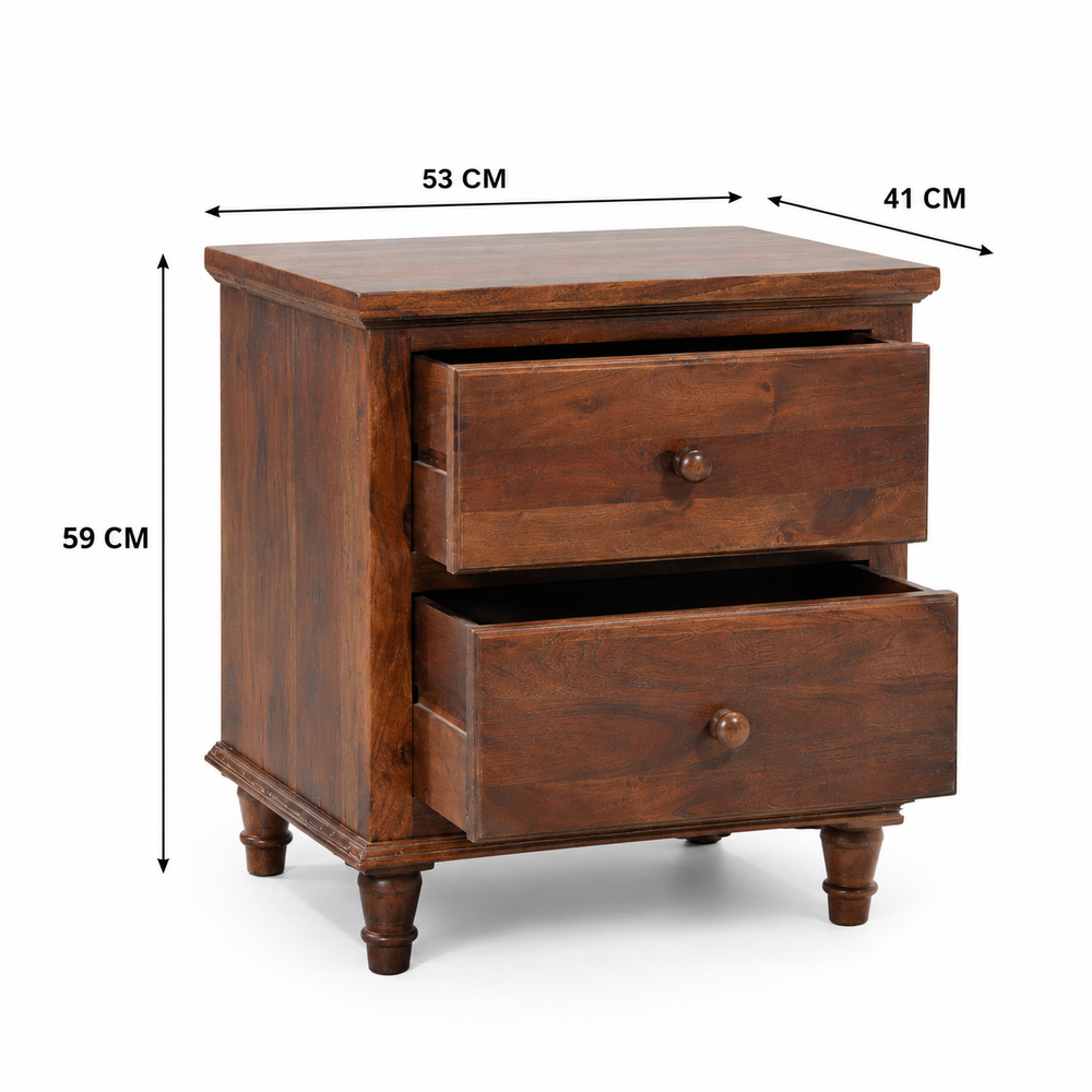 Minion Acacia Wood bed side table - teak finish Arina Living