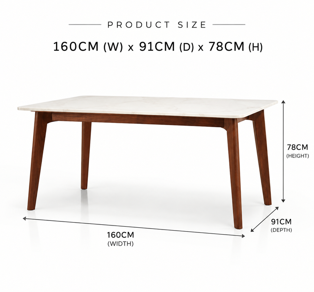 6 Seater Sheesham Wood Dining Table with Marble Top - Teak Finish Arina Living