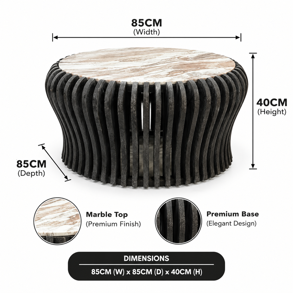Merrigan Black Wooden Coffee Table with Marble Top Arina Living