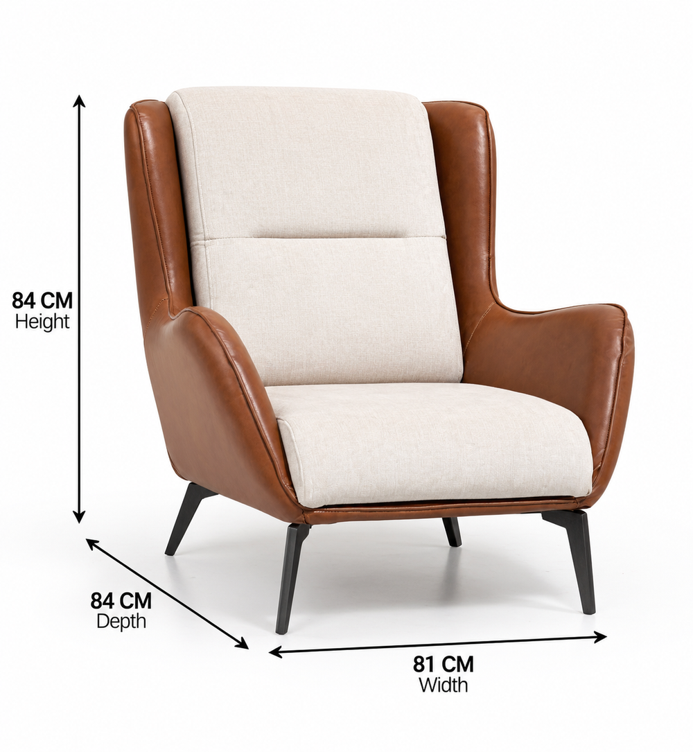 Native Wooden Lounge Chair – Premium Rexine & Cotton Upholstered Accent Chair with Metal Legs Arina Living