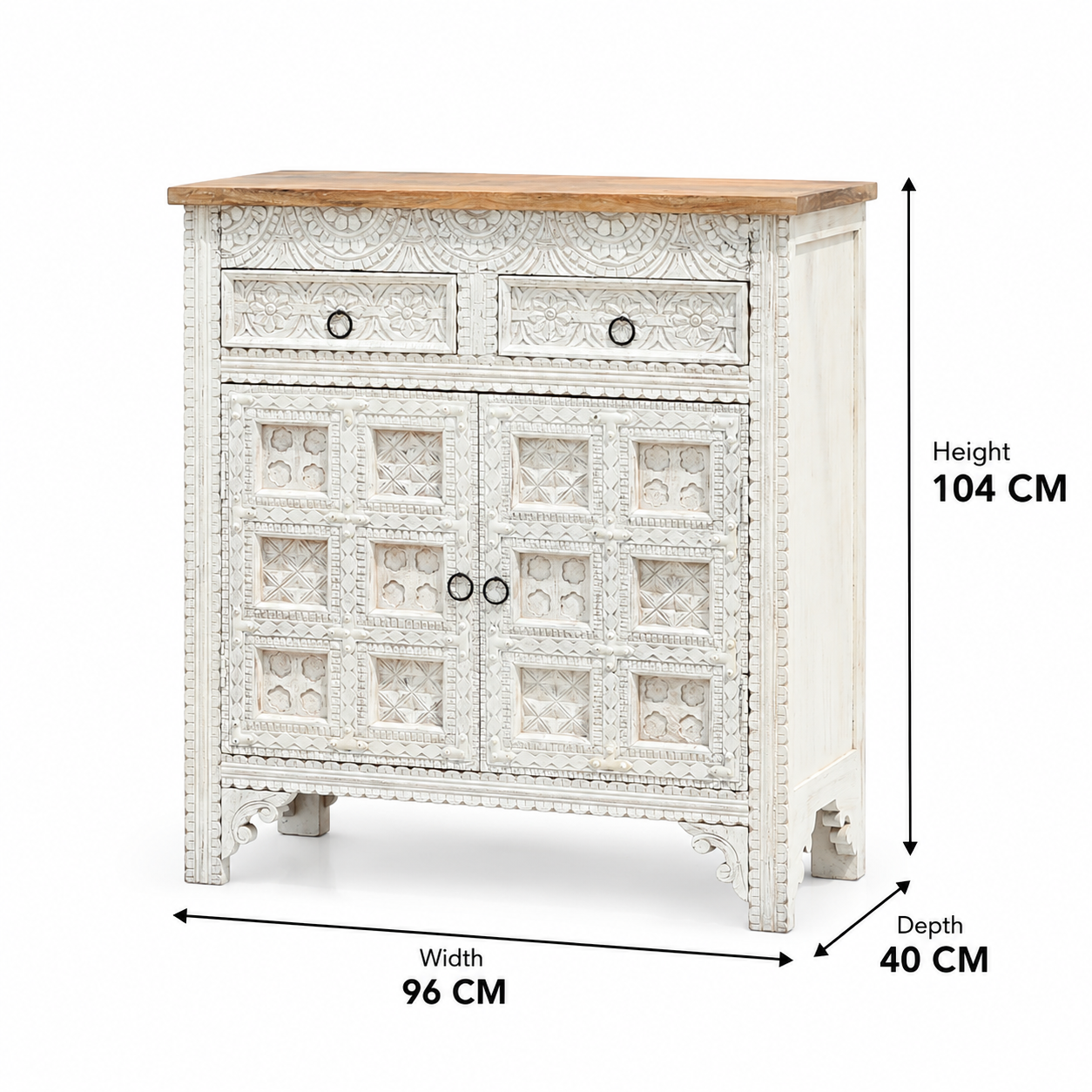 Amiela Wooden 2 Door 2 Drawer Cabinet – White Finish Arina Living