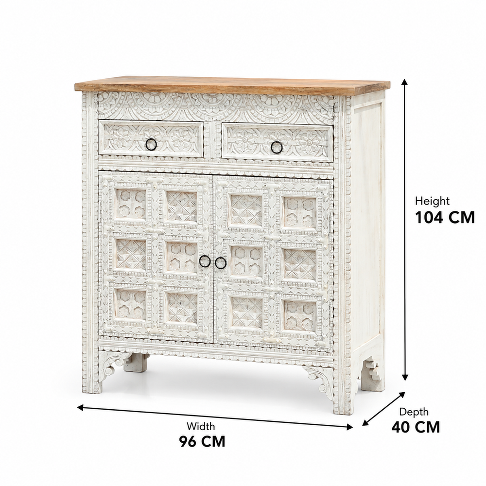 Amiela Wooden 2 Door 2 Drawer Cabinet – White Finish Arina Living