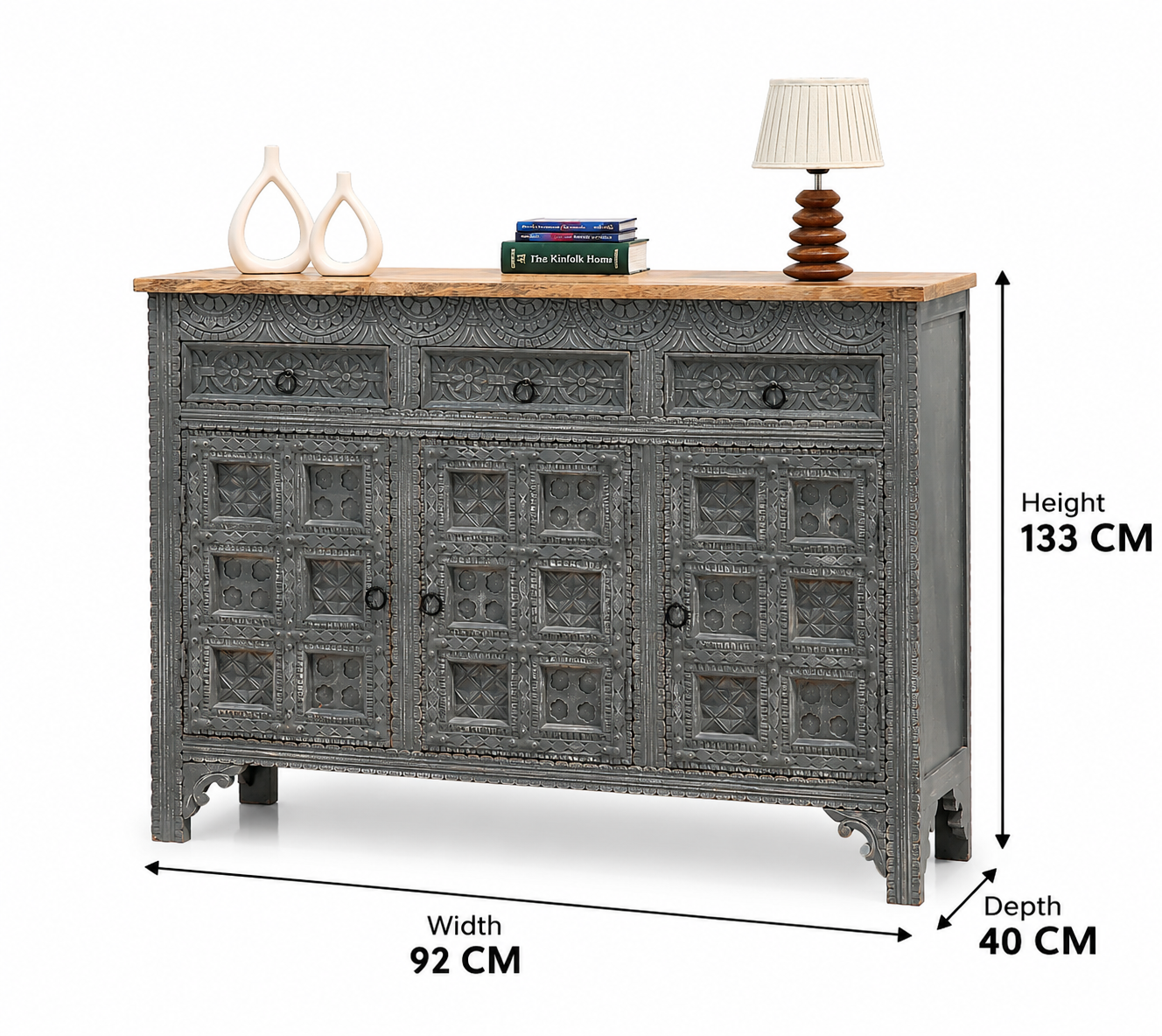 Lenworth Wooden 3 Door 3 Drawer Sideboard – Grey Finish Arina Living
