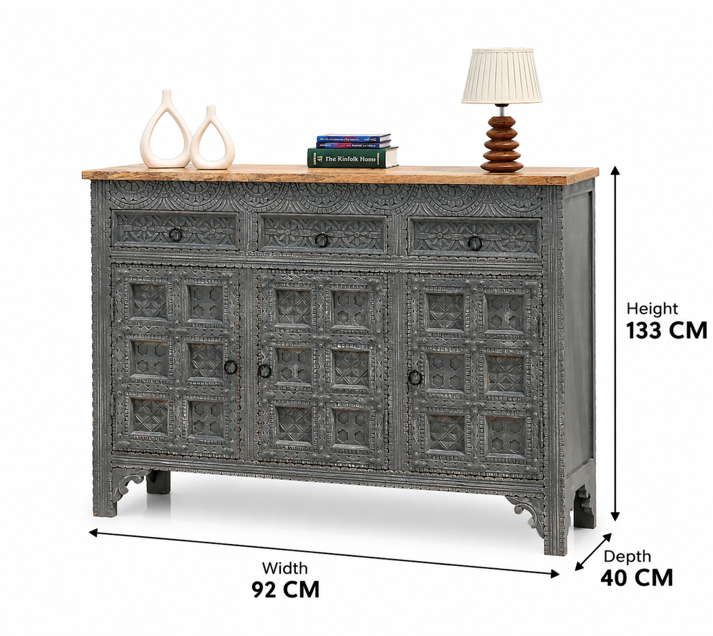 Lenworth Wooden 3 Door 3 Drawer Sideboard – Grey Finish Arina Living