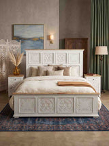 Riott king size carved bed (white finish)