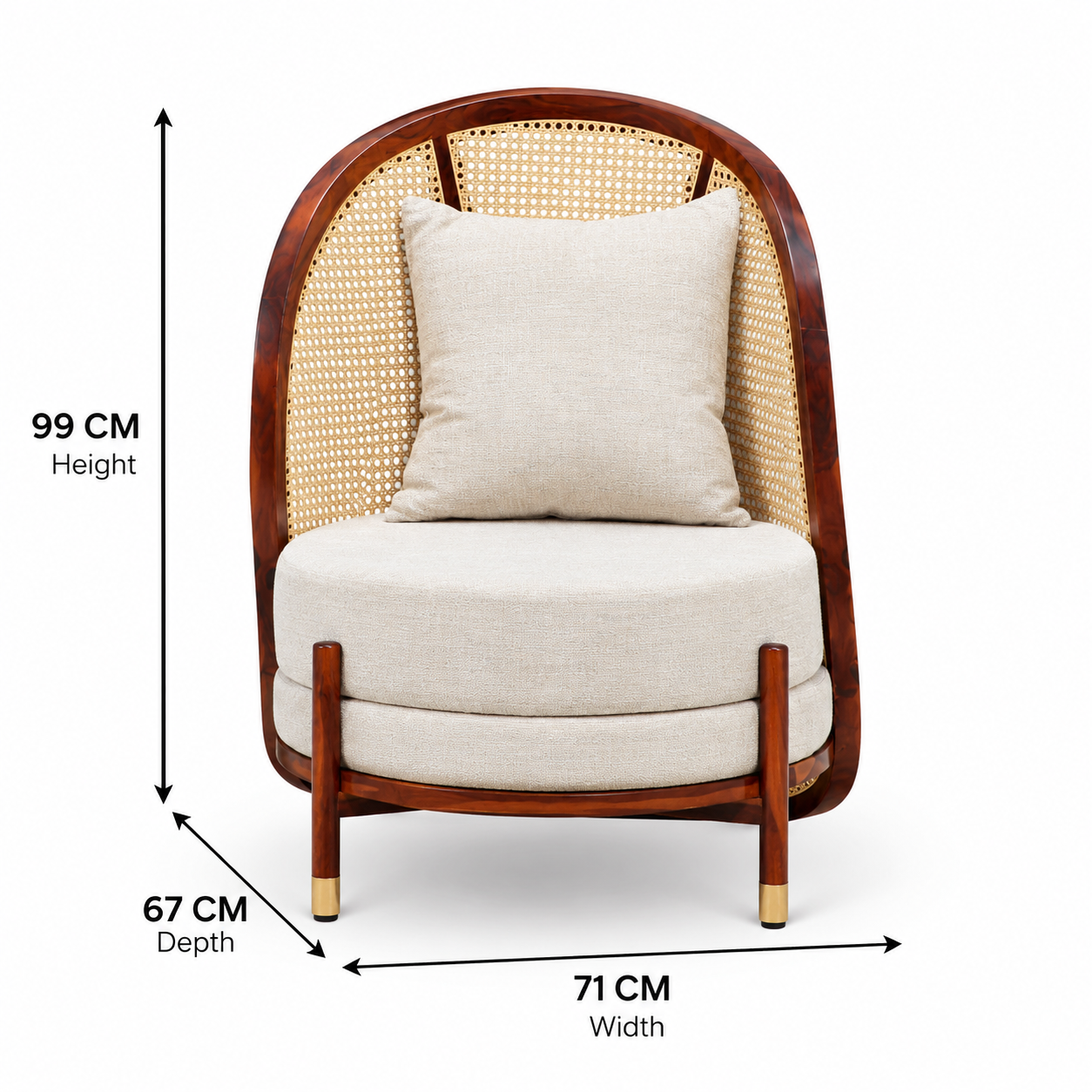 Spectrum Sheesham Wood Lounge Chair with Cane - Honey Finish Arina Living
