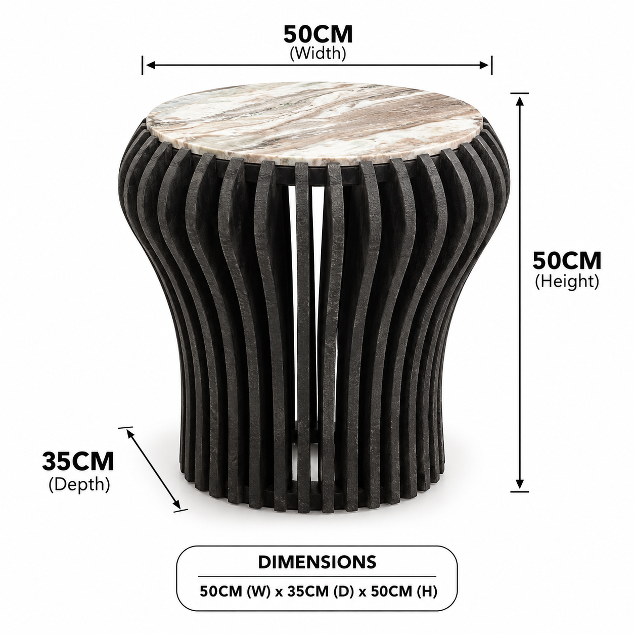 Merrigan Wooden Side Table – Black Finish with Marble Top Arina Living