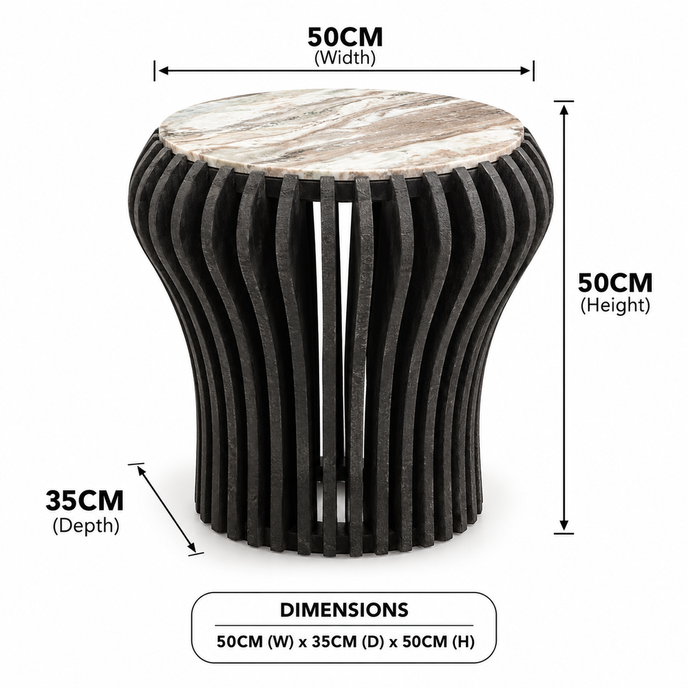 Merrigan Wooden Side Table – Black Finish with Marble Top Arina Living