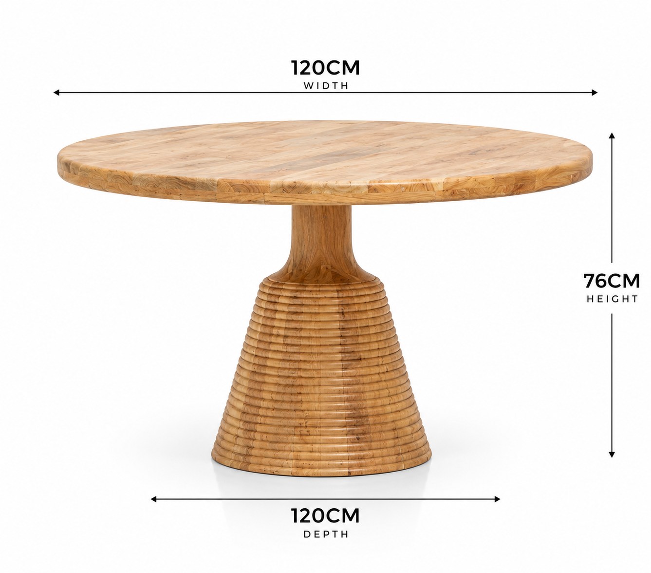 Awalt Acacia Wood Round Dining Table – Only Table , Natural Finish Arina Living