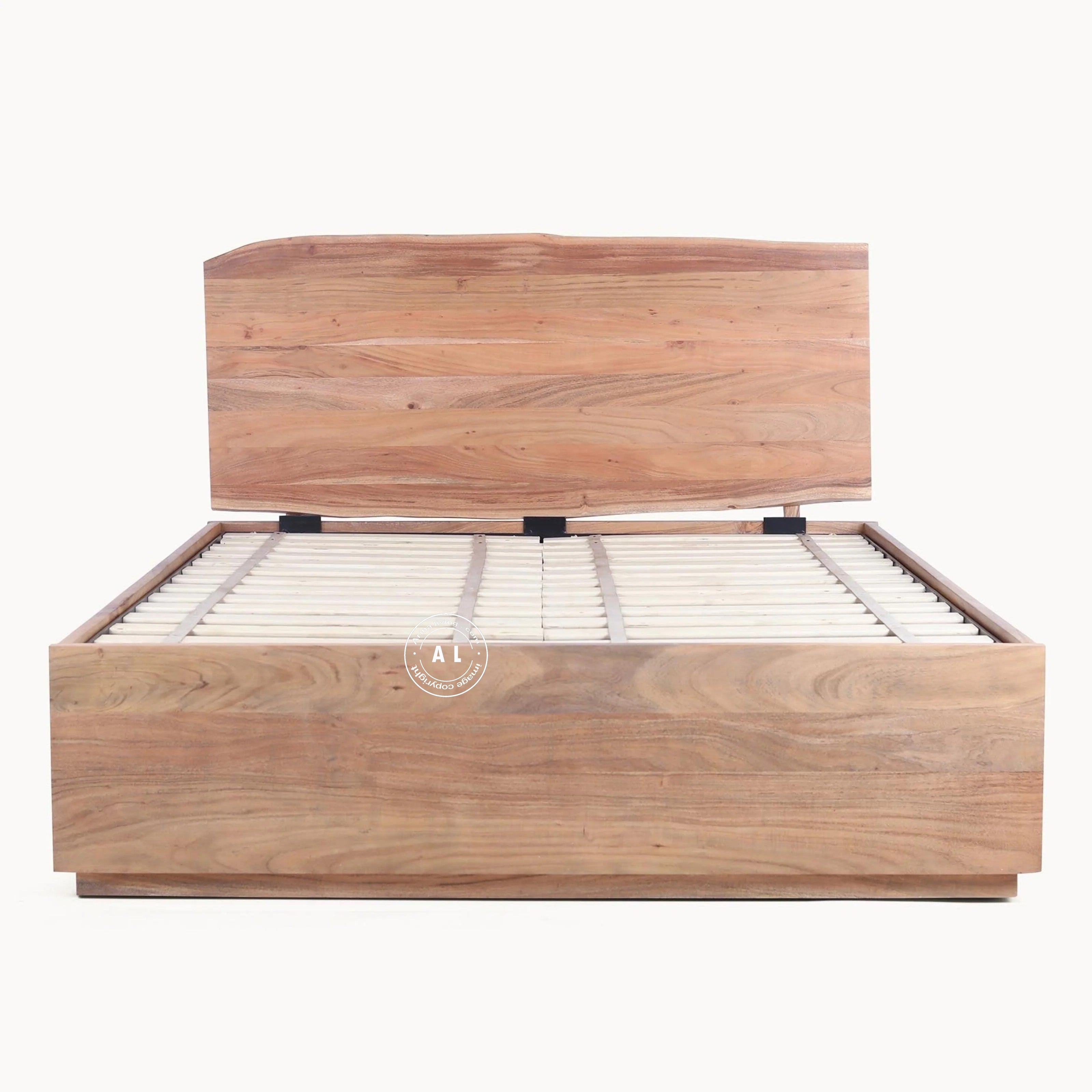 Acacia Wood Hydraulic Bed With Storage - King Size, Natural Finish Arina Living