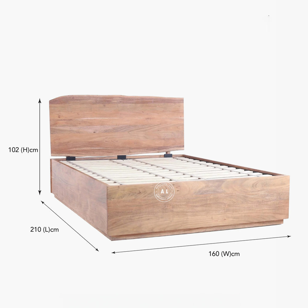 Acacia Wood Hydraulic Bed With Storage - King Size, Natural Finish Arina Living