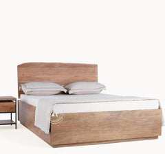 Acacia Wood Hydraulic Bed With Storage - King Size, Natural Finish Arina Living