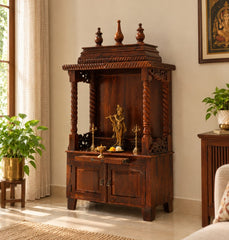 Bronya Small Solid Sheesham Wood Home Temple with 2 Door – Honey Finish Arina Living