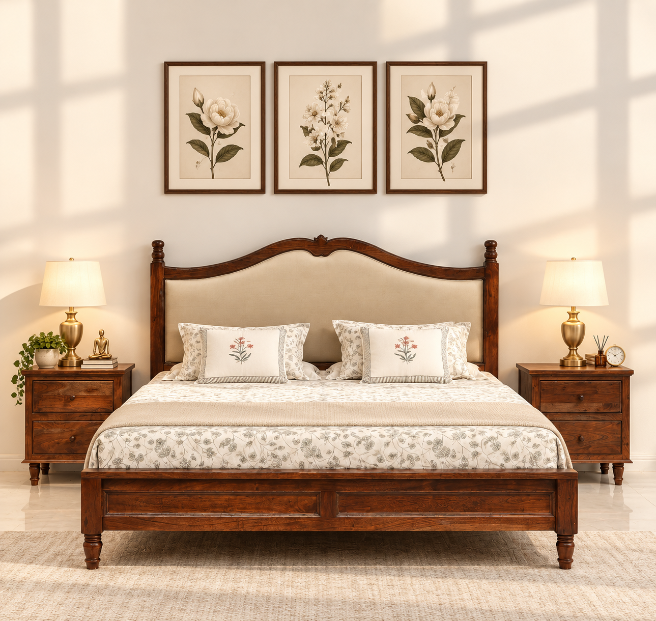 Minion King size Acacia Wood bed - teak finish Arina Living