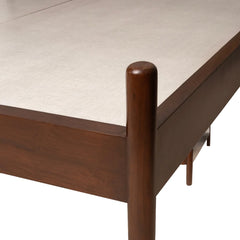 Teak Wood King Size Bed Without Storage - Walnut Finish with Jute Headboard Arina Living