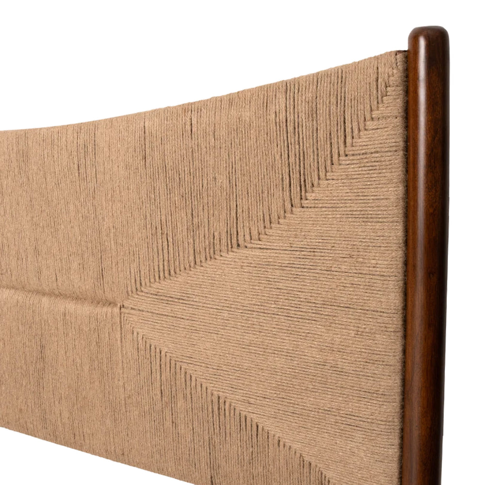 Teak Wood King Size Bed Without Storage - Walnut Finish with Jute Headboard Arina Living