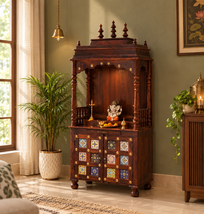 Flow Wooden Temple with Storage - Honey finish Arina Living