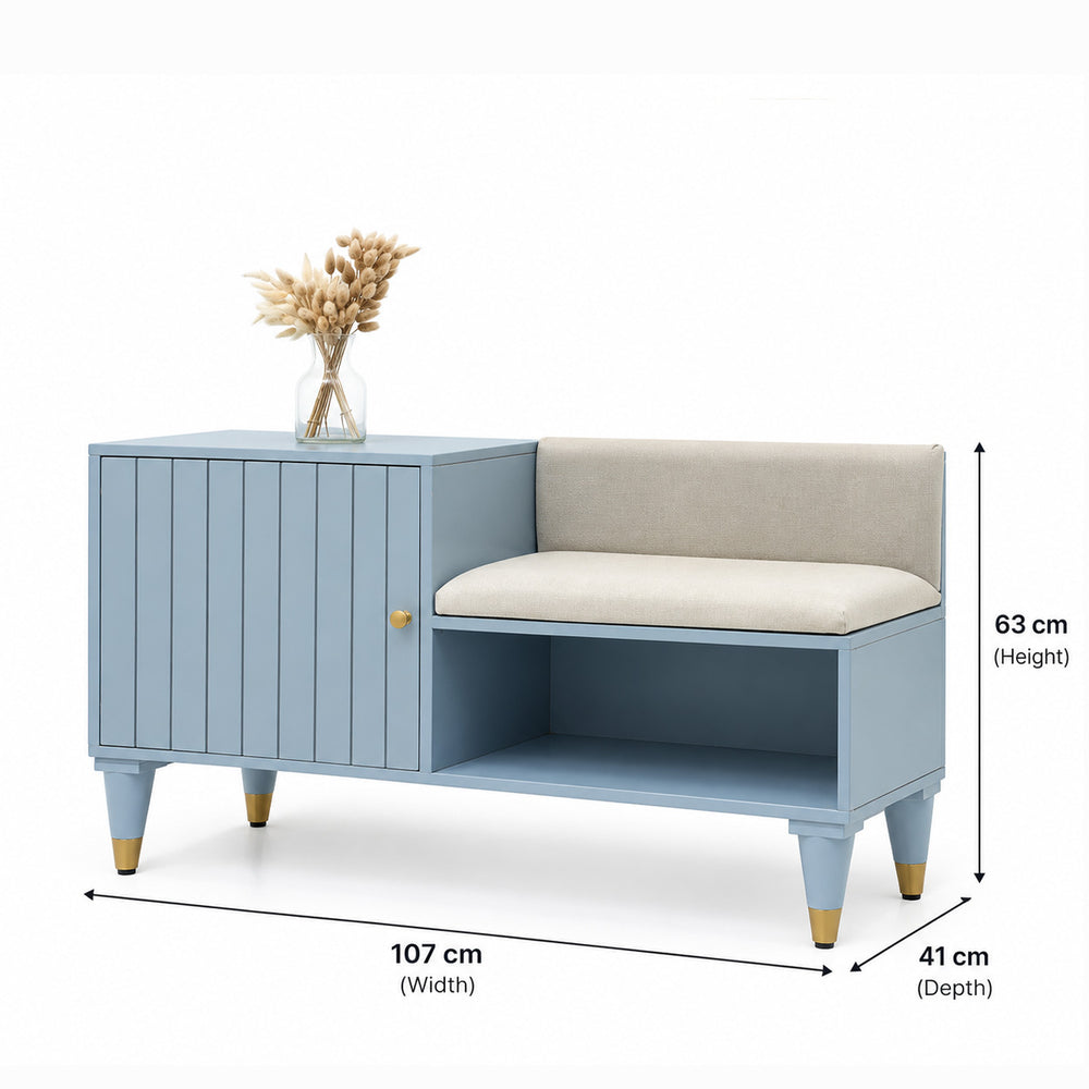 Amata Solid Mango Wood Shoe Rack with Cushioned Seat & Storage – Grey Finish Arina Living