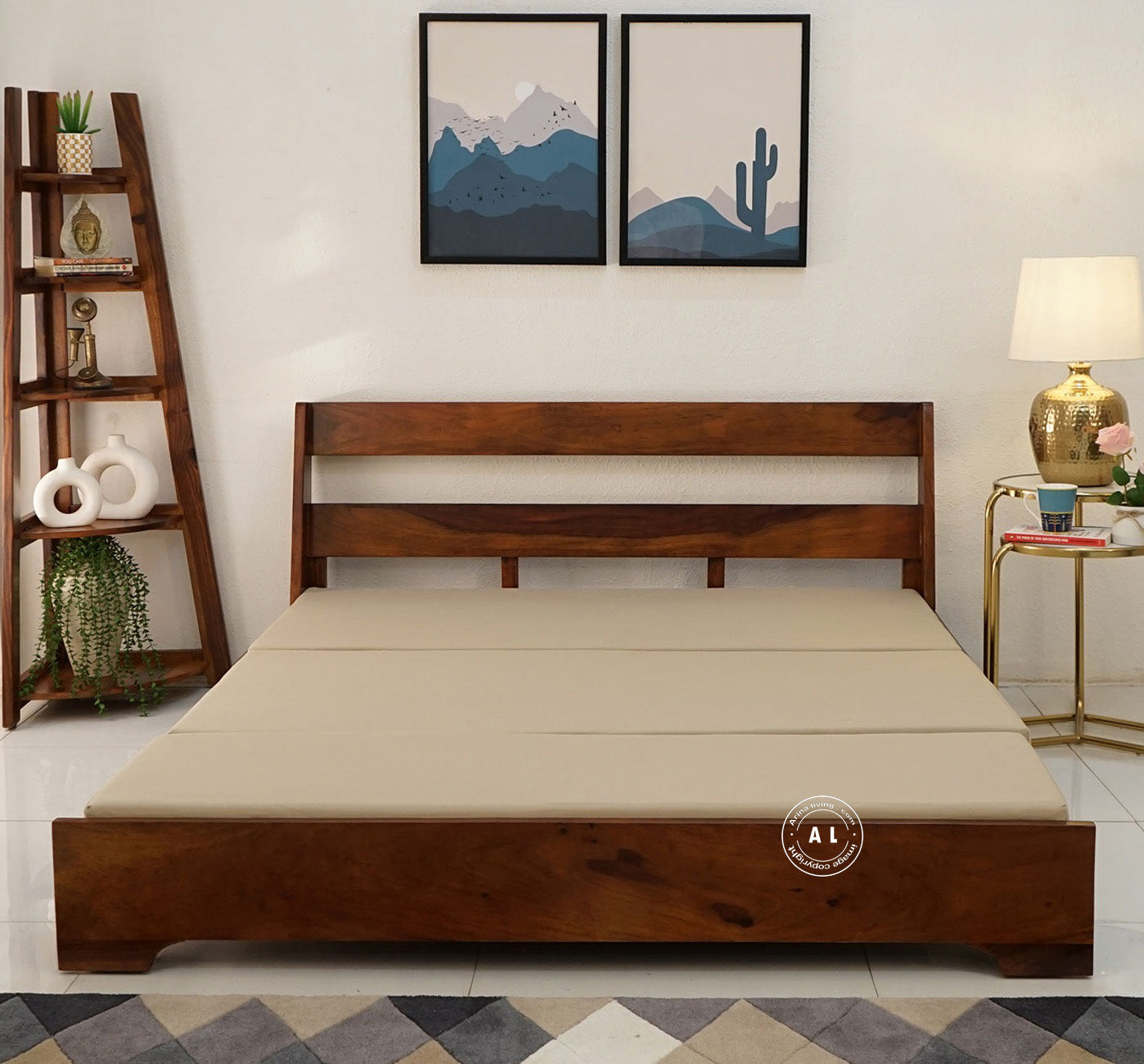 Sheesham Wood Sofa Cum Bed With Armrests Arina Living
