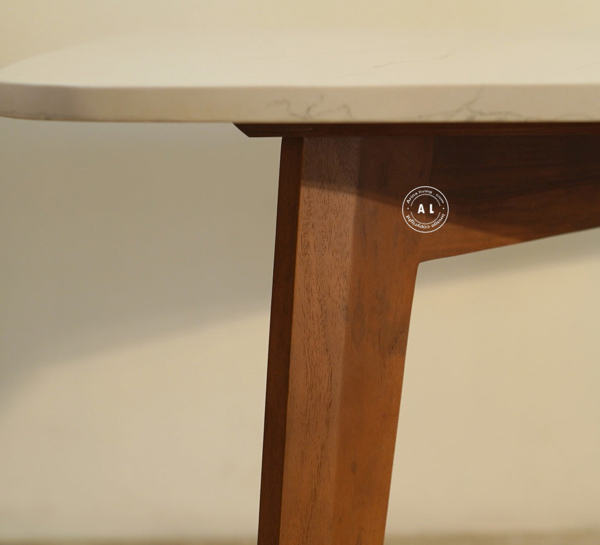 6 Seater Sheesham Wood Dining Table with Marble Top - Teak Finish Arina Living