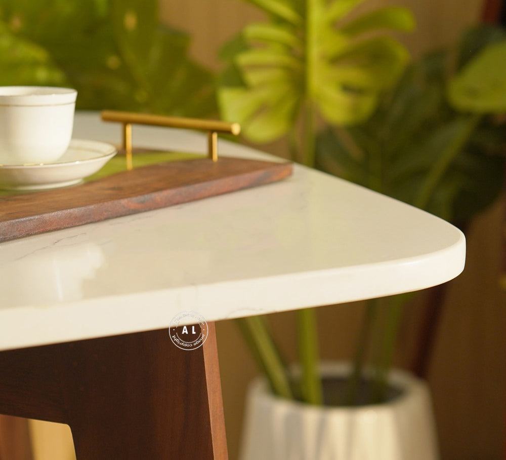 6 Seater Sheesham Wood Dining Table with Marble Top - Teak Finish Arina Living