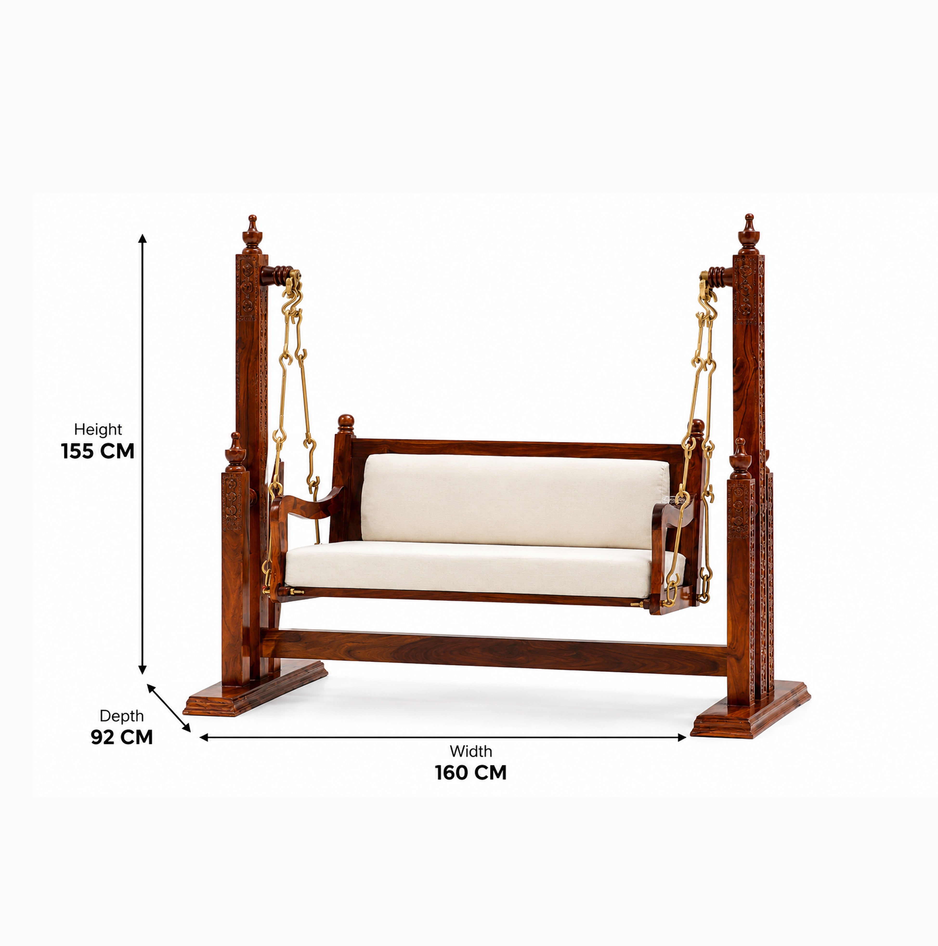 Quant Sheesham Wood Indoor Swing (Jhula) with Cushions – Honey Finish Arina Living