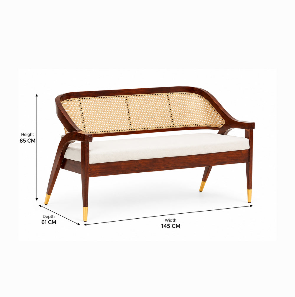 Logist Wooden 3 Seater Sofa in Sheesham Wood & Cane (Honey Finish) Arina Living