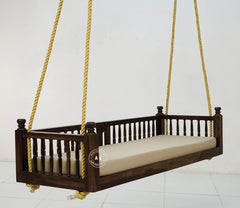 Sheesham Wood Swing Chair with Fabric Seat – Walnut Finish Arina Living