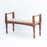 Loren Wooden Bench with Cushioned Seat – Sheesham Wood - Honey Finish