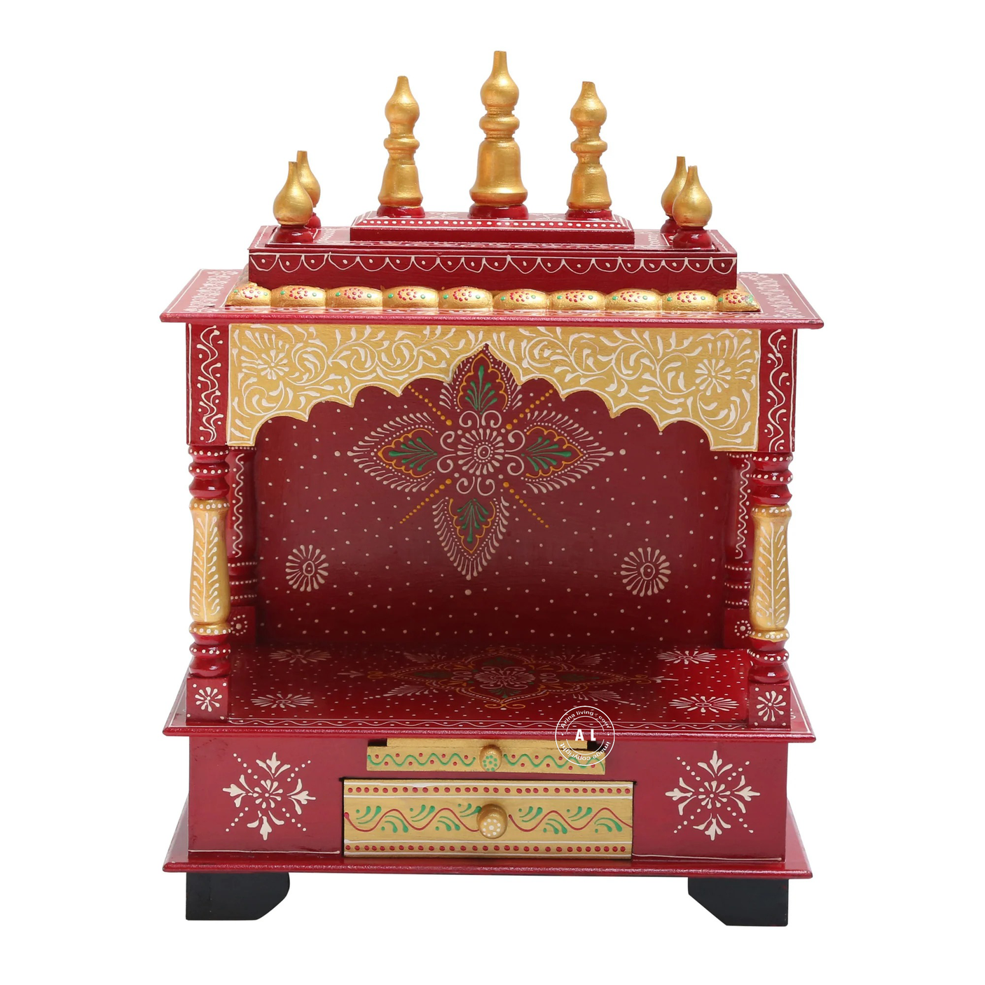 Shelford Painting Home Temple – Handcrafted Wooden Mandir with Drawers