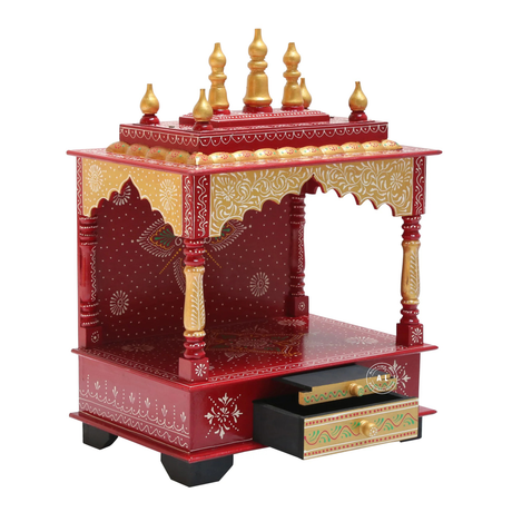 Shelford Painting Home Temple – Handcrafted Wooden Mandir with Drawers Arina Living