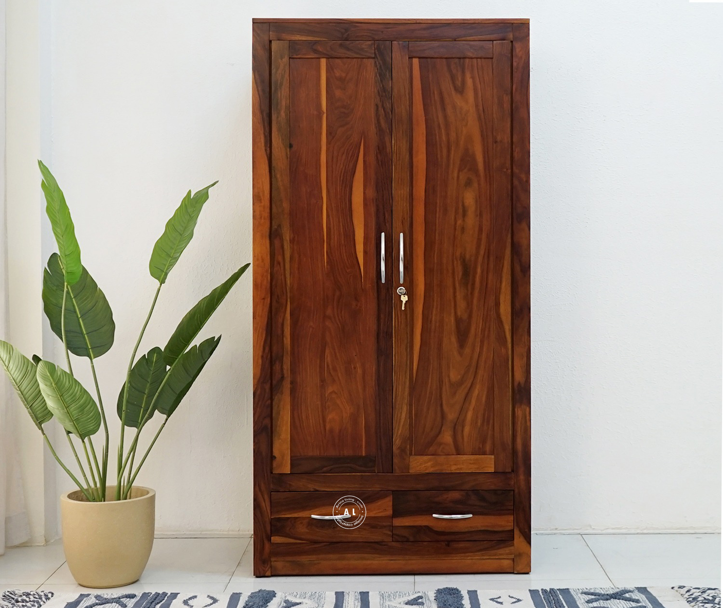 Victoria Wooden 2 Door 2 Drawer Wardrobe – Sheesham Wood | Honey Finish