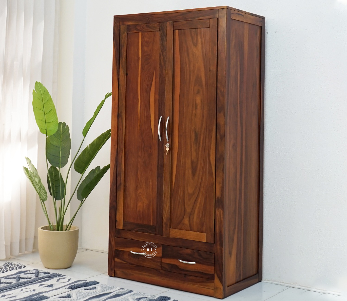 Victoria Wooden 2 Door 2 Drawer Wardrobe – Sheesham Wood | Honey Finish