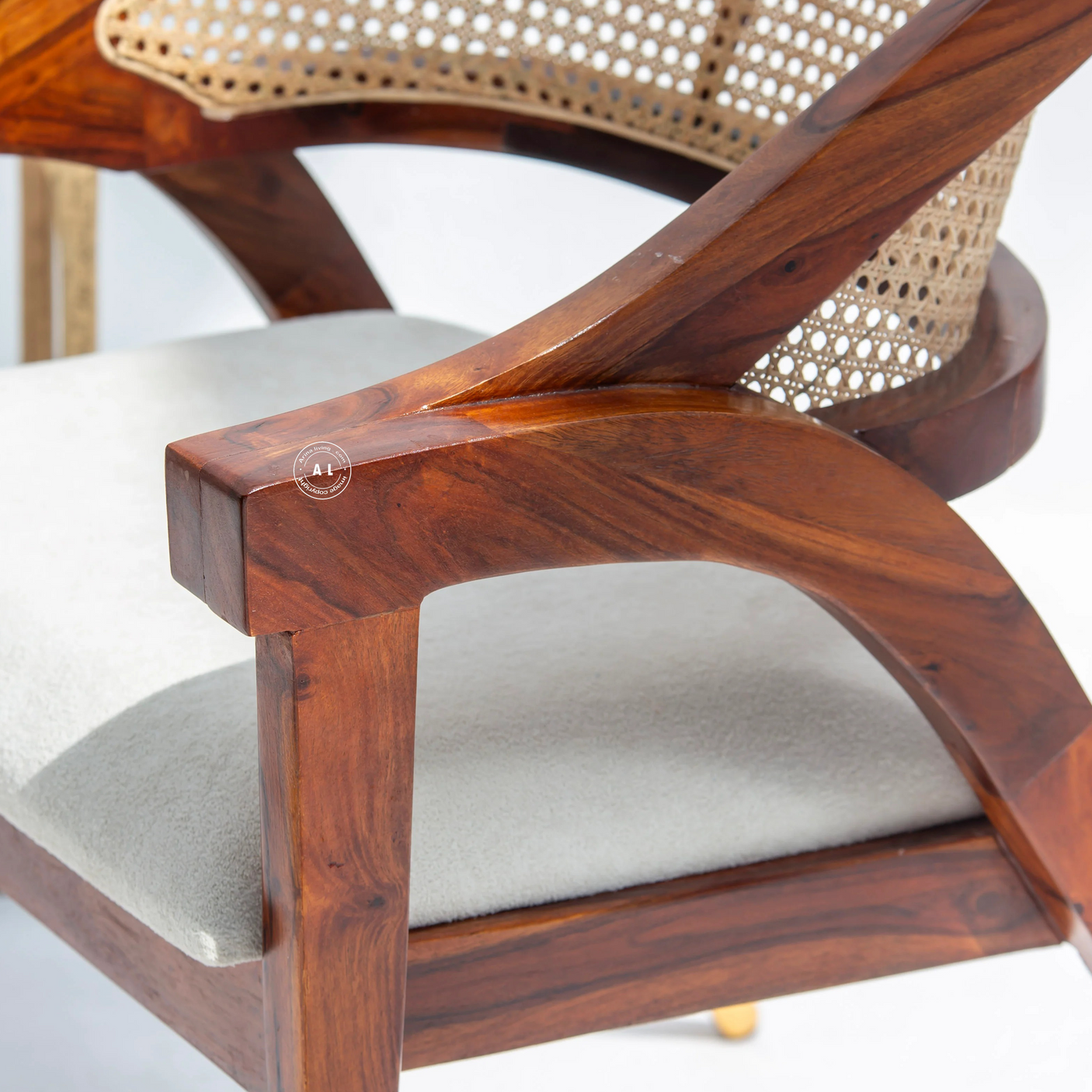 Logist Wooden 1 Seater Sofa | Sheesham Wood & Cane Accent Chair in Honey Finish