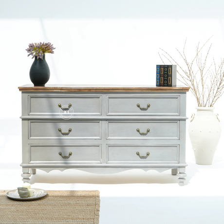 Chester Solid Mango Wood 6 Drawer Chest of Drawers – White Finish Arina Living